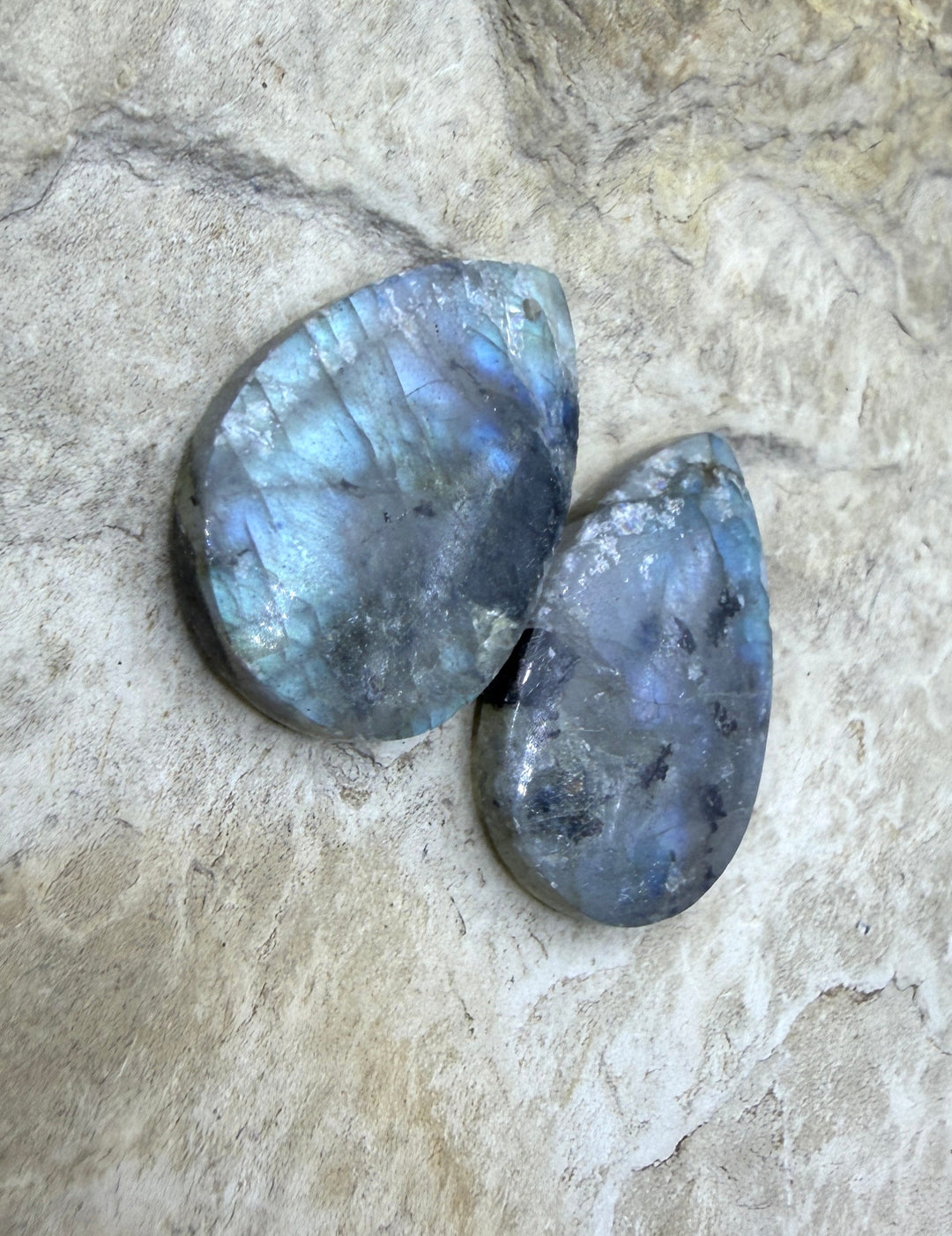 Flashy Labradorite Matching Earring Slab Bead Pair 12x25mm