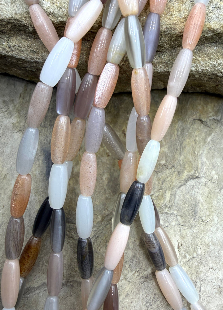 Flashy Multi-Colored Moonstone Rice Shapped Beads (4x10mm)