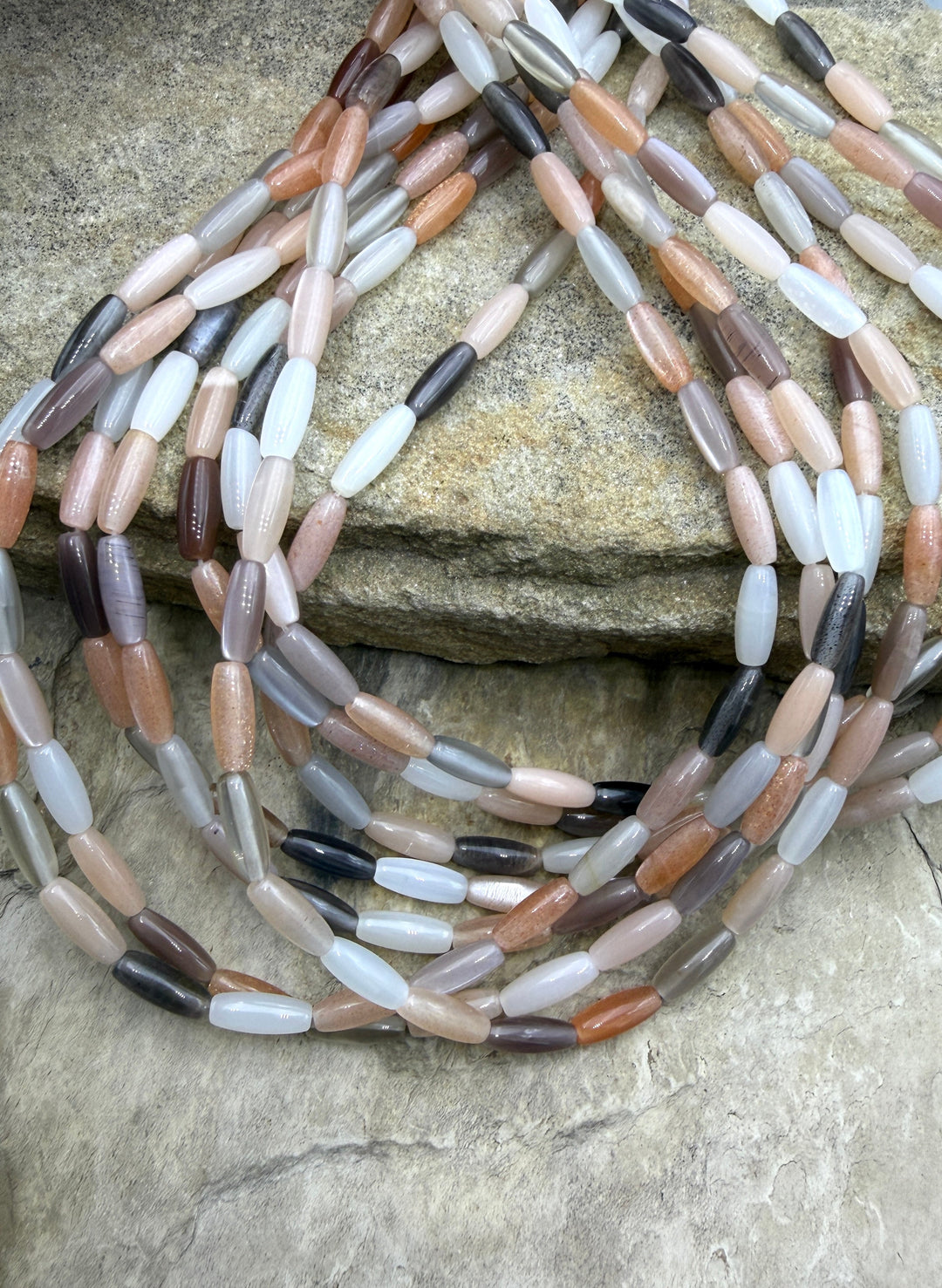 Flashy Multi-Colored Moonstone Rice Shapped Beads (4x10mm)