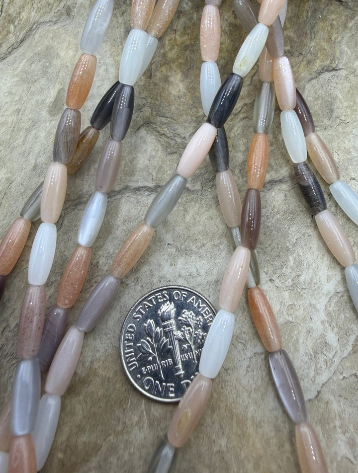 Flashy Multi-Colored Moonstone Rice Shapped Beads (4x10mm)
