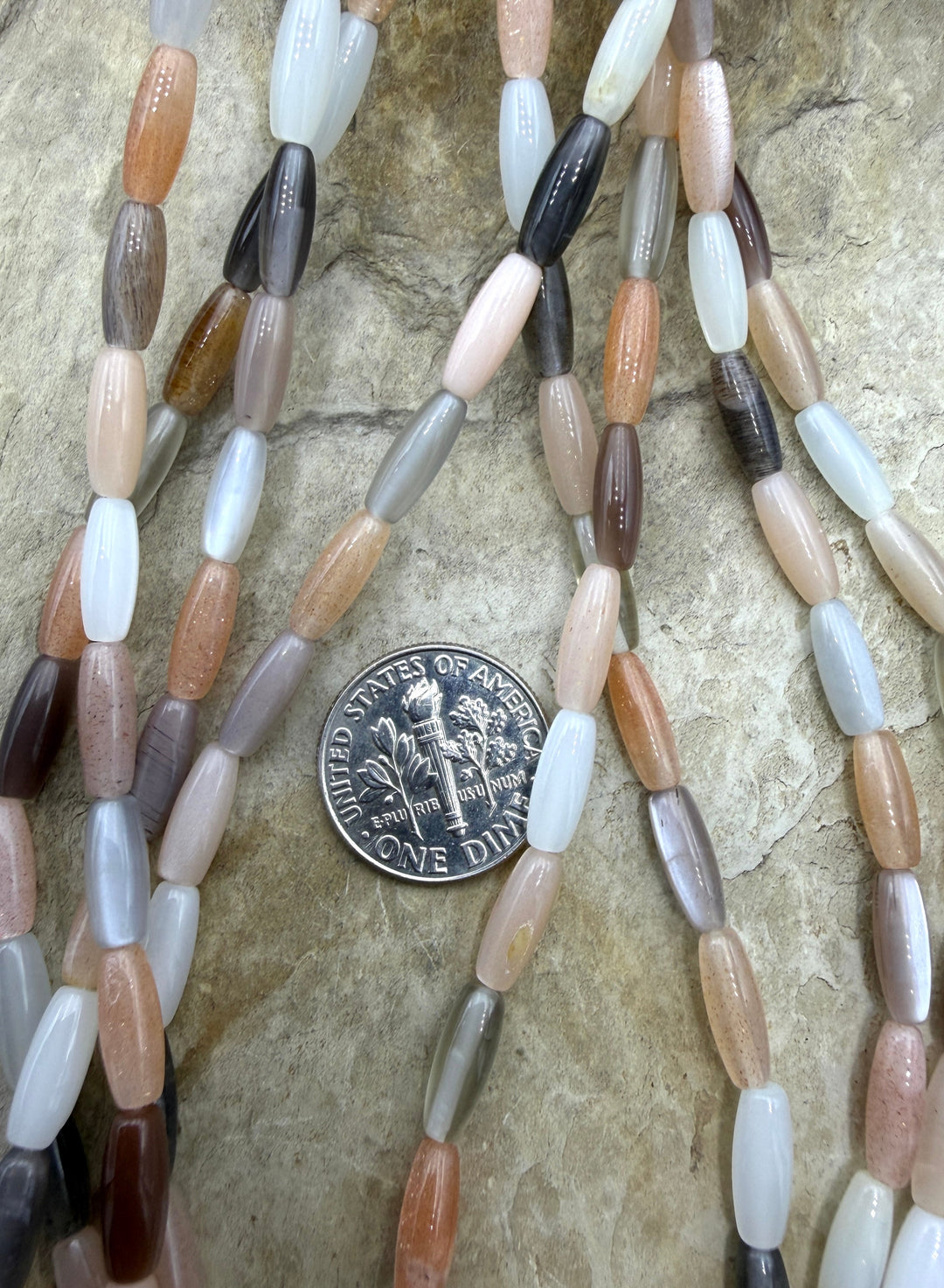 Flashy Multi-Colored Moonstone Rice Shapped Beads (4x10mm)