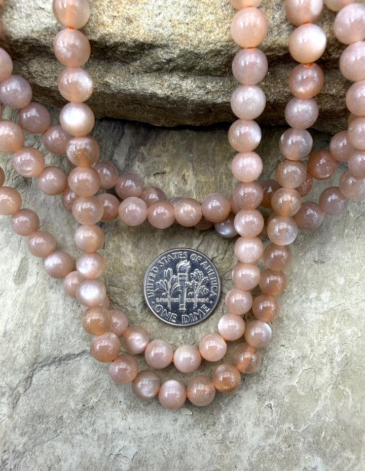 Flashy Peach Moonstone 6mm Round Beads 16 Inch Strand