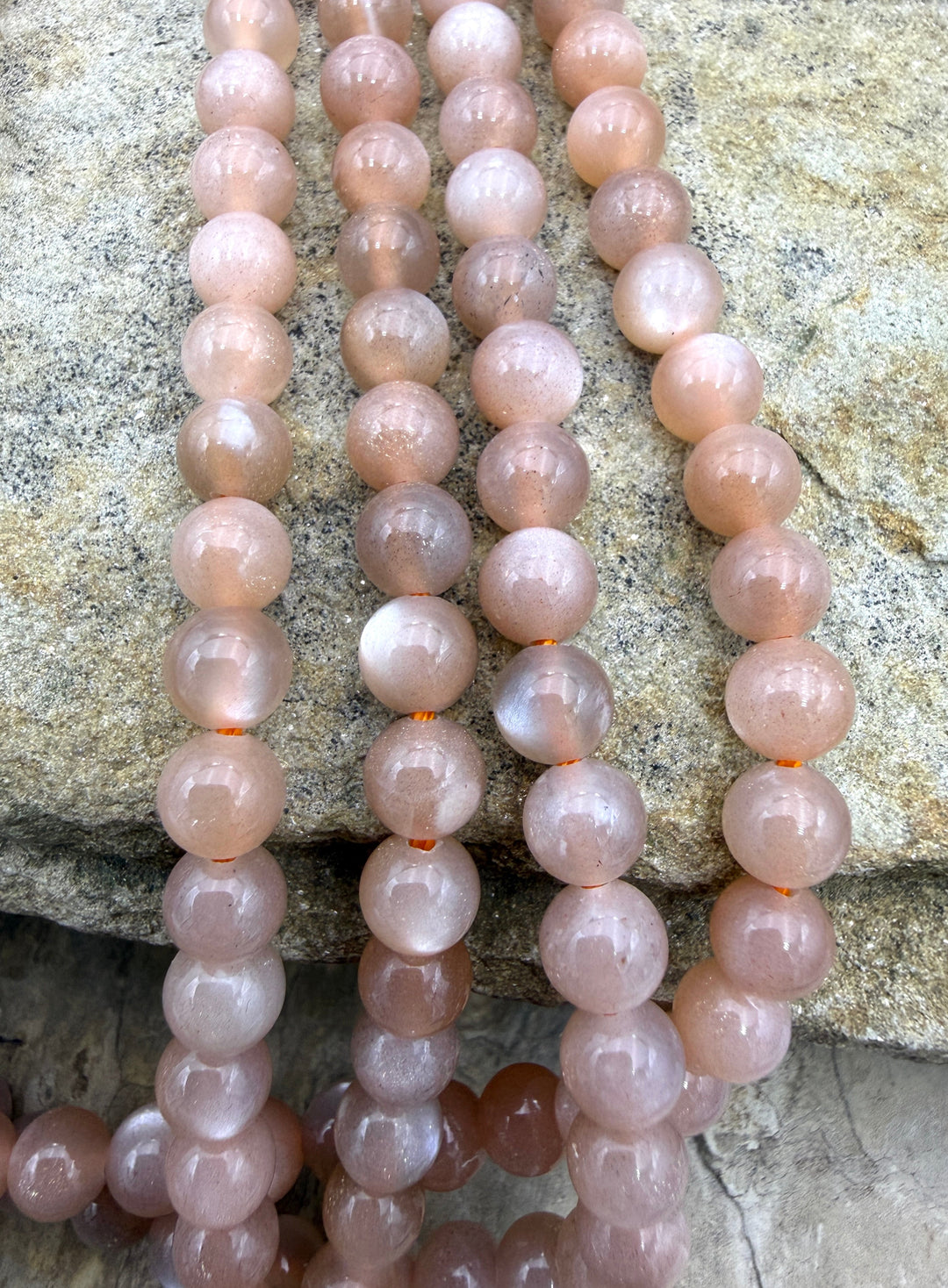 Flashy Peach Moonstone 6mm Round Beads 16 Inch Strand