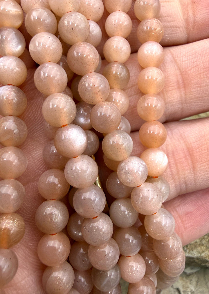 Flashy Peach Moonstone 6mm Round Beads 16 Inch Strand