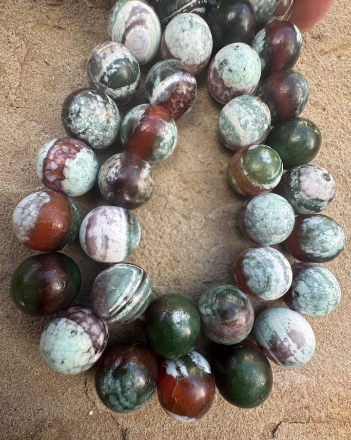 Flower Agate BIG 14mm Round Beads 15 inch Strand - Agate