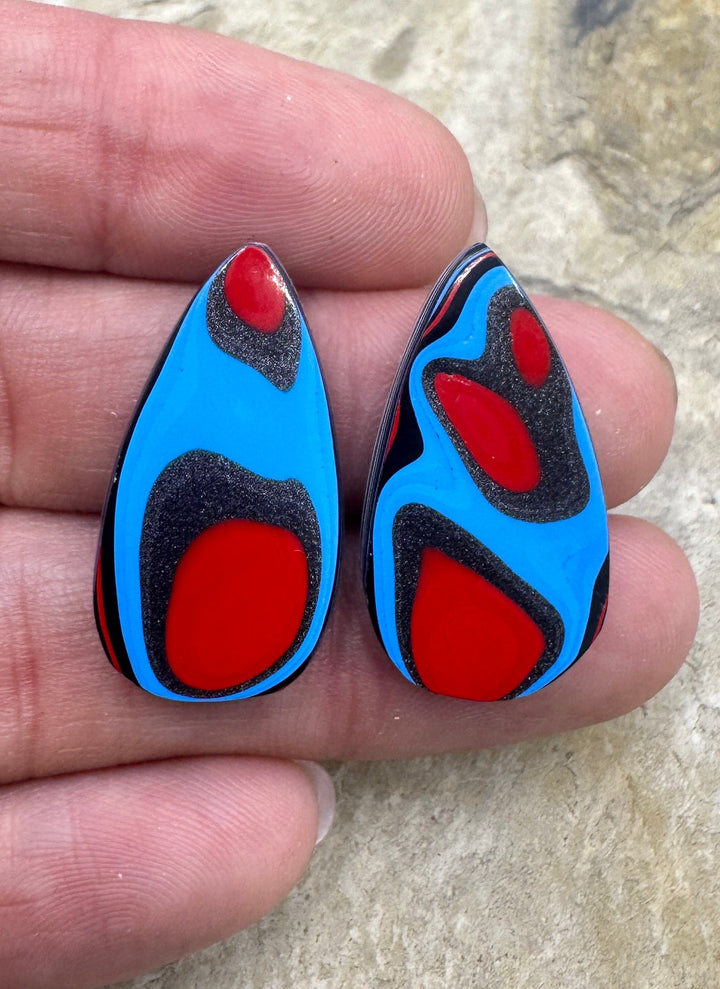 Fordite/ Detroit Agate Colorful Cabochon Pair 15x27mm