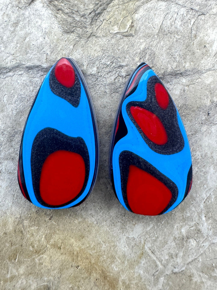 Fordite/ Detroit Agate Colorful Cabochon Pair 15x27mm