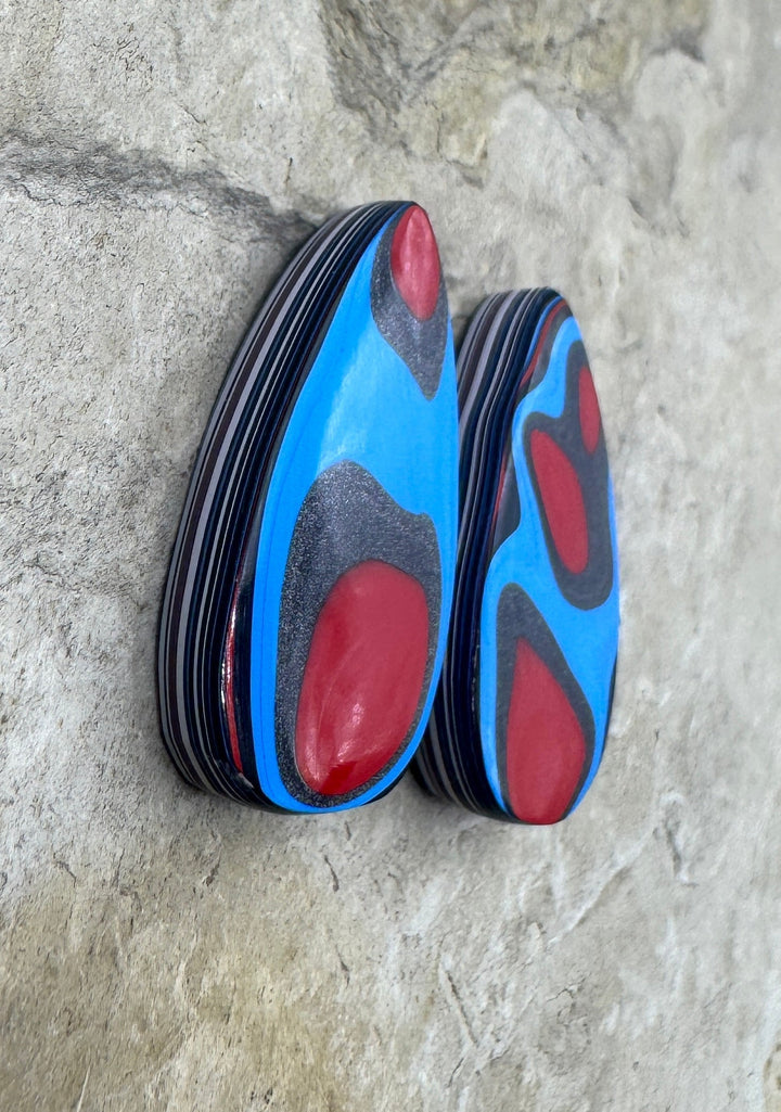 Fordite/ Detroit Agate Colorful Cabochon Pair 15x27mm