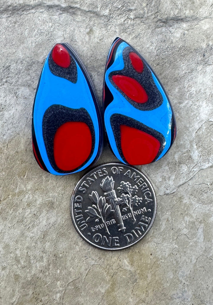 Fordite/ Detroit Agate Colorful Cabochon Pair 15x27mm