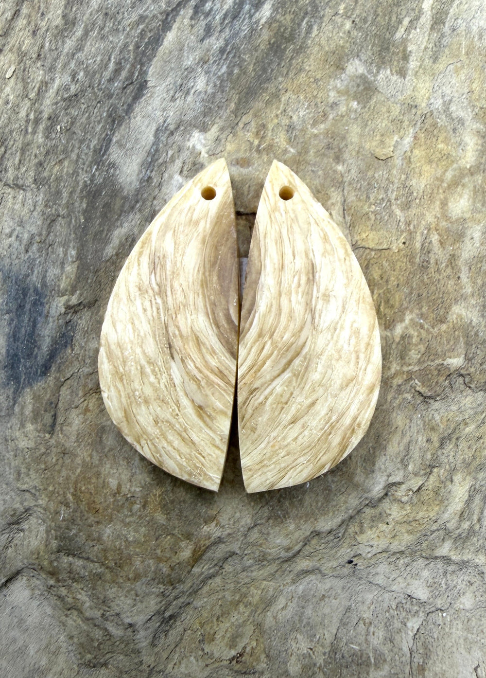 Fossilized Woolly Mammonth Ivory Matching Earring Slab Bead