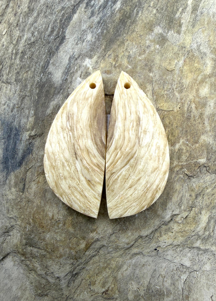 Fossilized Woolly Mammonth Ivory Matching Earring Slab Bead