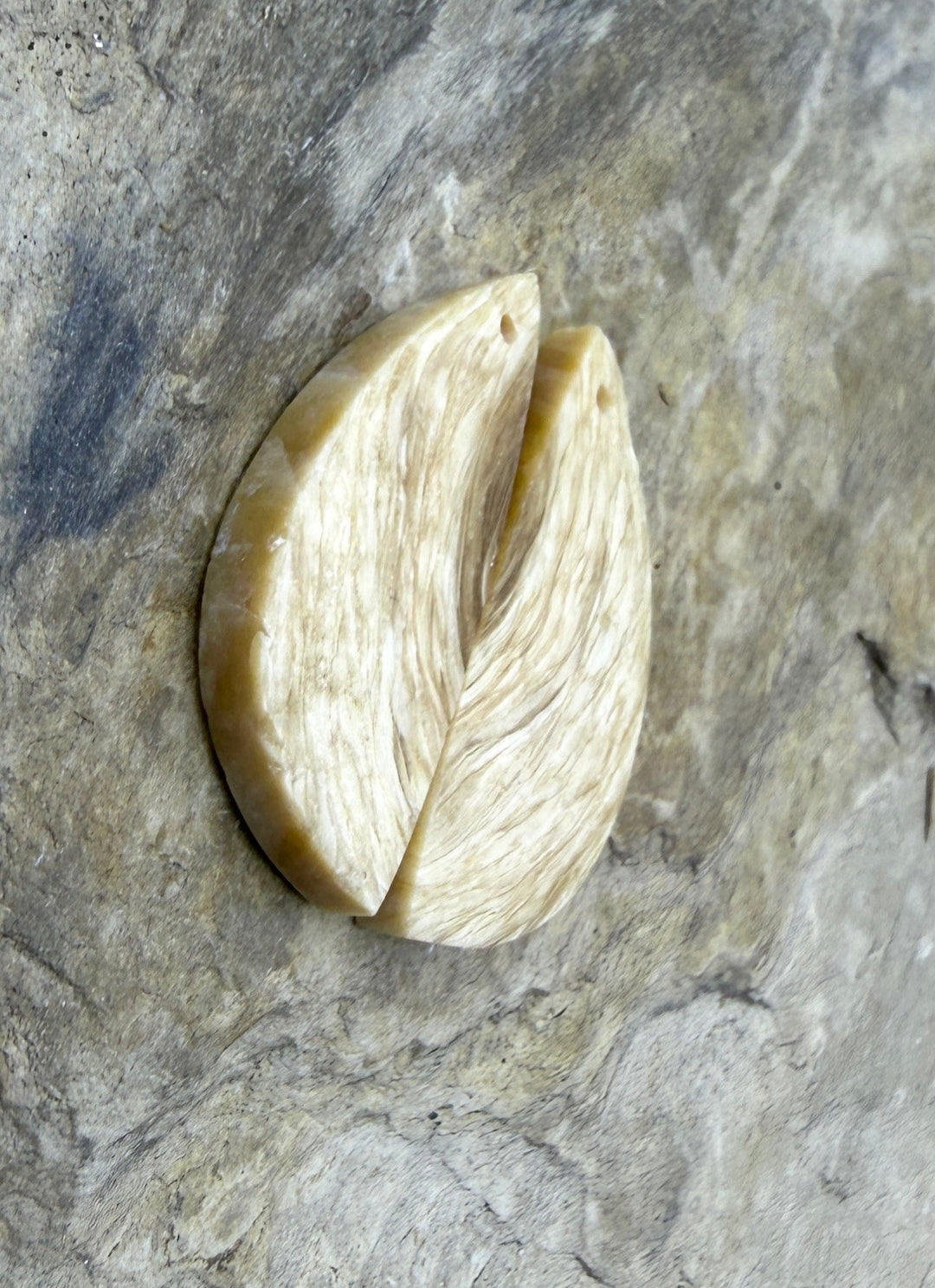 Fossilized Woolly Mammonth Ivory Matching Earring Slab Bead
