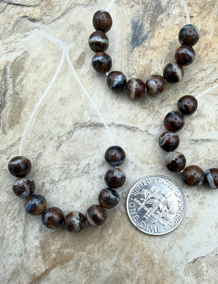Fossilized Woolly Mammoth Molar Round Beads 6mm Set of 9