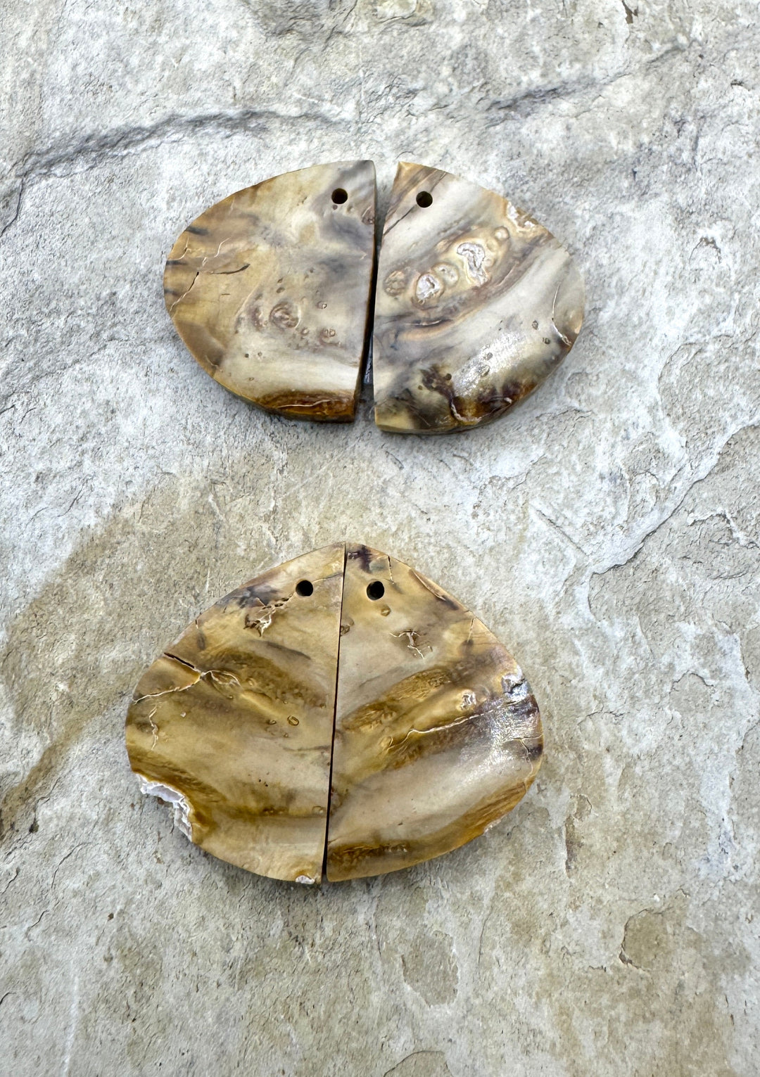 Fossilized Woolly Mammoth Tooth Matching Earring Slab Bead