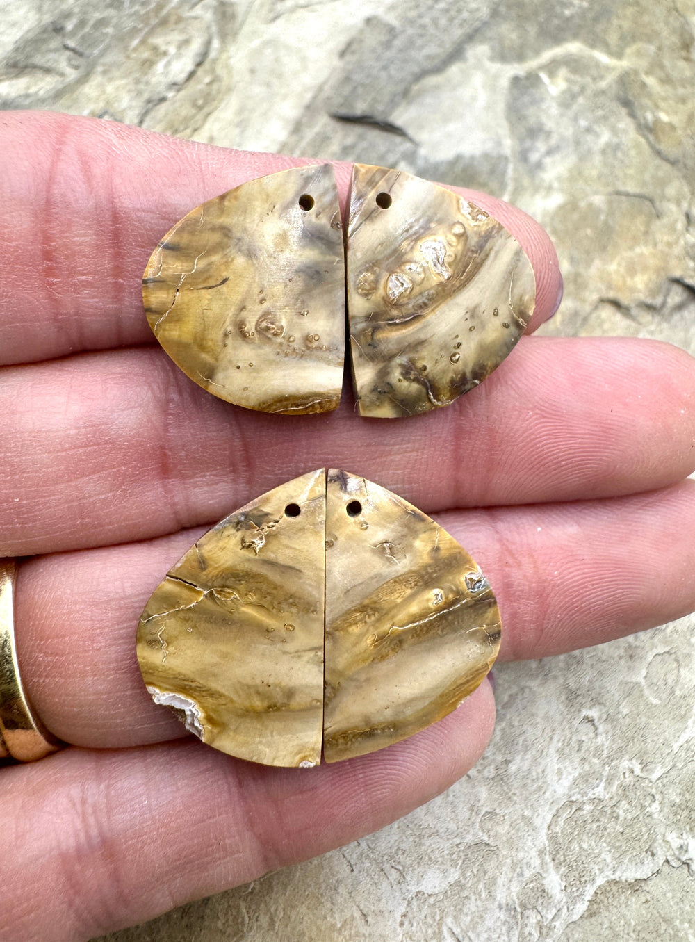 Fossilized Woolly Mammoth Tooth Matching Earring Slab Bead