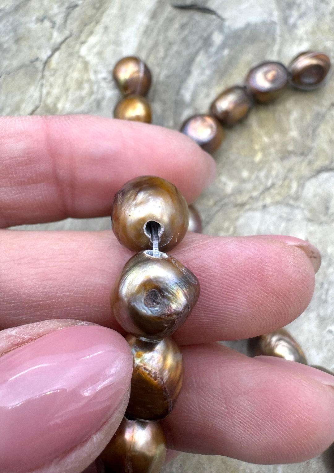 Fresh Water Bronze 10x11mm Large Hole Pearls 5 inch Strands