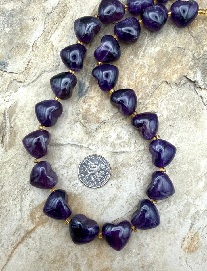 FRIDAY BARGAIN Amethyst Puffed Heart Shaped Beads 15mm 15