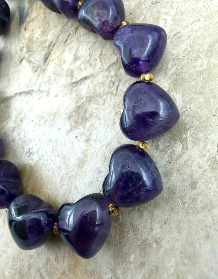 FRIDAY BARGAIN Amethyst Puffed Heart Shaped Beads 15mm 15