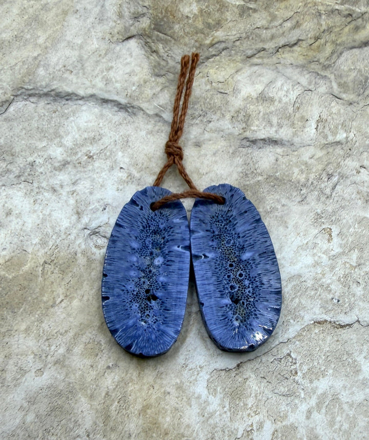 FRIDAY BARGAIN Blue Sponge Coral Matching Earring Slab Bead