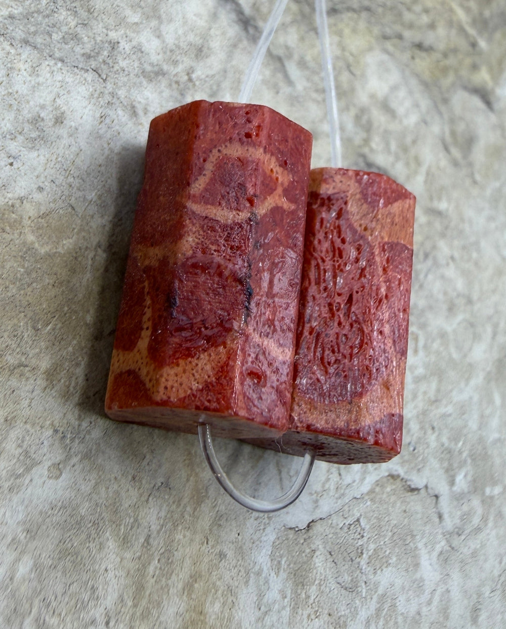 FRIDAY BARGAIN BUY Apple Coral Pair of BIG Tube Beads