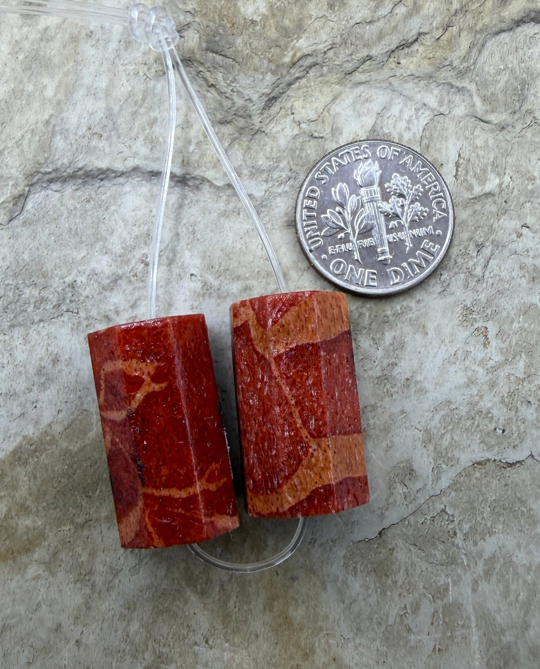 FRIDAY BARGAIN BUY Apple Coral Pair of BIG Tube Beads