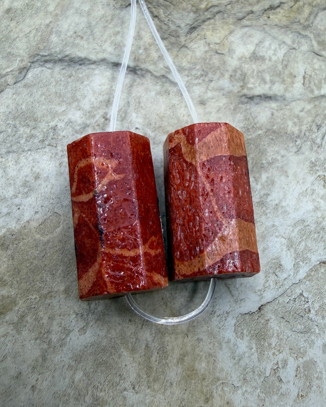 FRIDAY BARGAIN BUY Apple Coral Pair of BIG Tube Beads