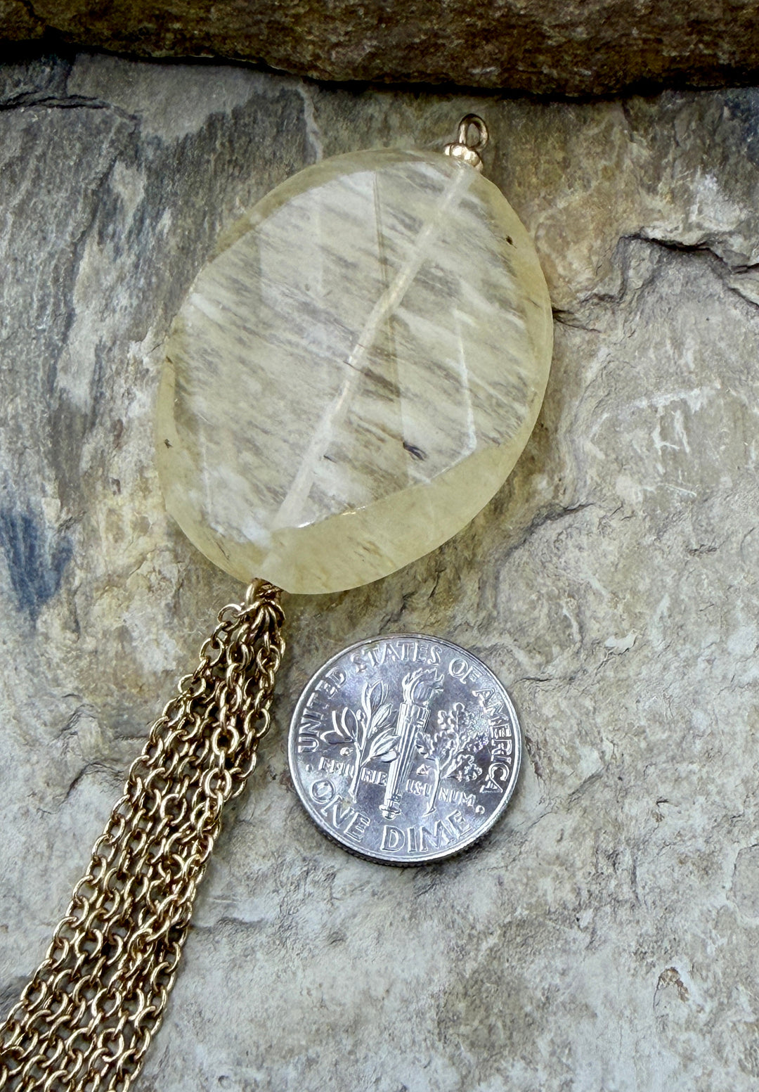 FRIDAY BARGAIN BUY Faceted Quartz Pendant 3x40mm with Gold