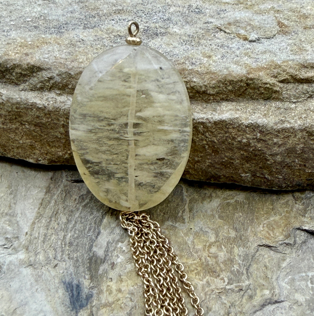 FRIDAY BARGAIN BUY Faceted Quartz Pendant 3x40mm with Gold