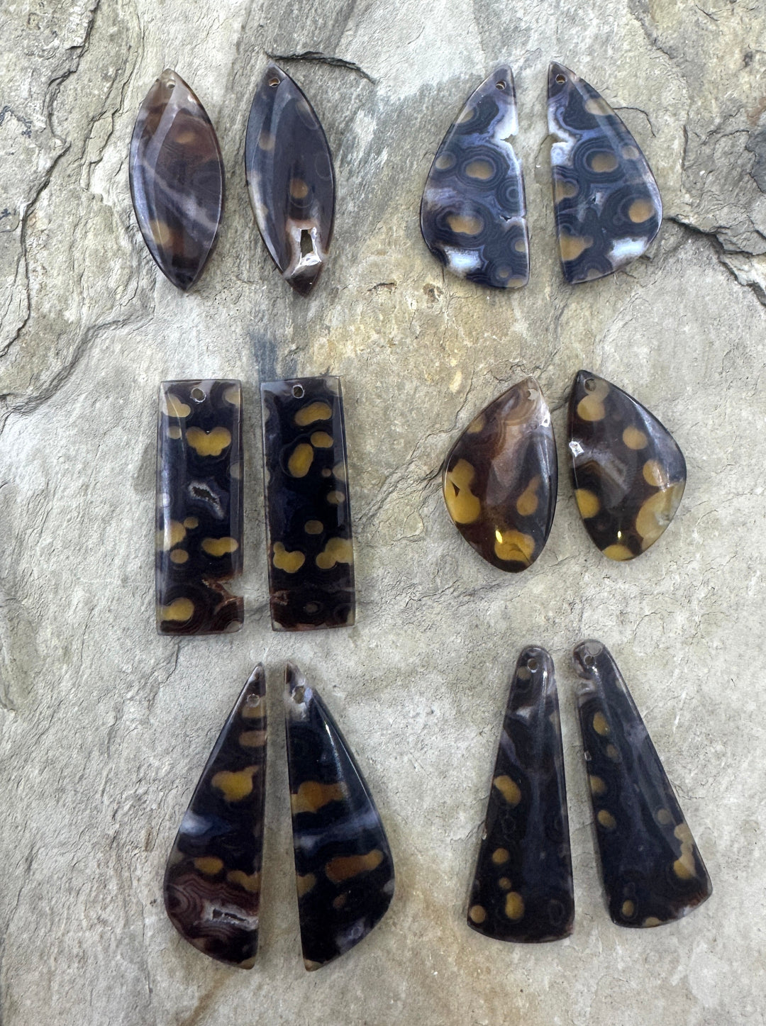 Orbicular Agate BIG (Indonesia) Earring Slab Bead Pair