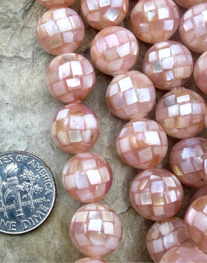 Pink Mother Of Pearl In Resin 10mm Disco Ball Beads 16 Inch