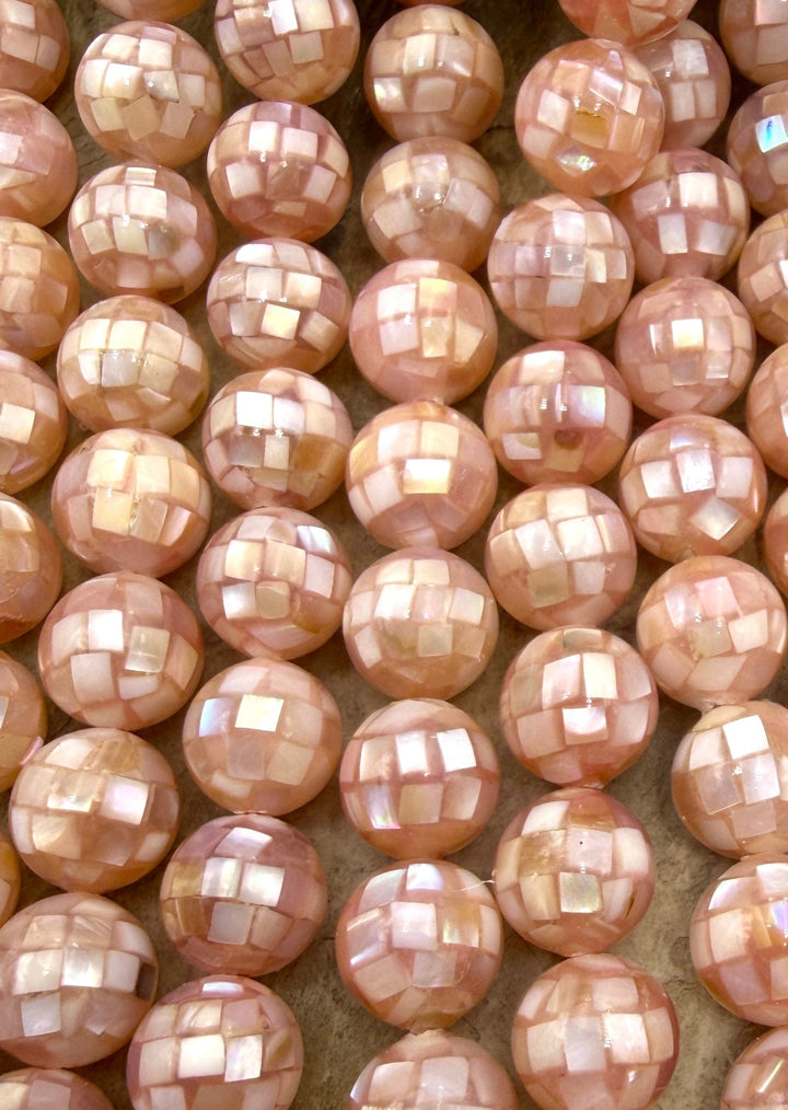 Pink Mother Of Pearl In Resin 10mm Disco Ball Beads 16 Inch