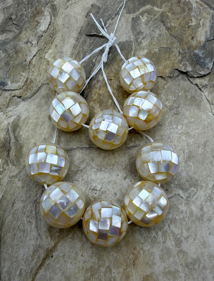White Mother Of Pearl In Resin BIG 20mm Disco Ball Beads