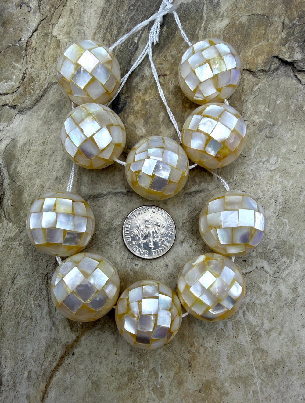White Mother Of Pearl In Resin BIG 20mm Disco Ball Beads