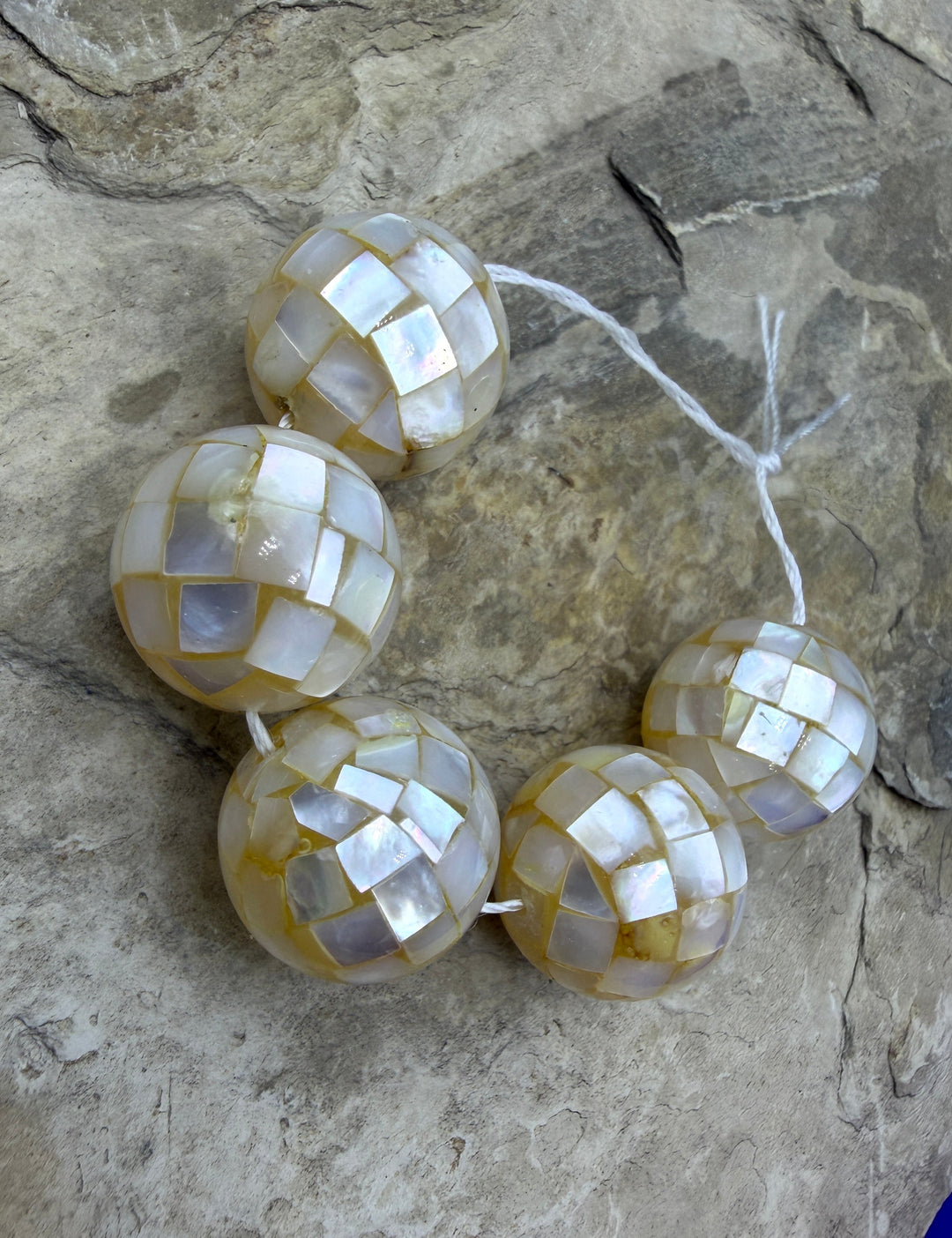 White Mother Of Pearl In Resin BIG 20mm Disco Ball Beads