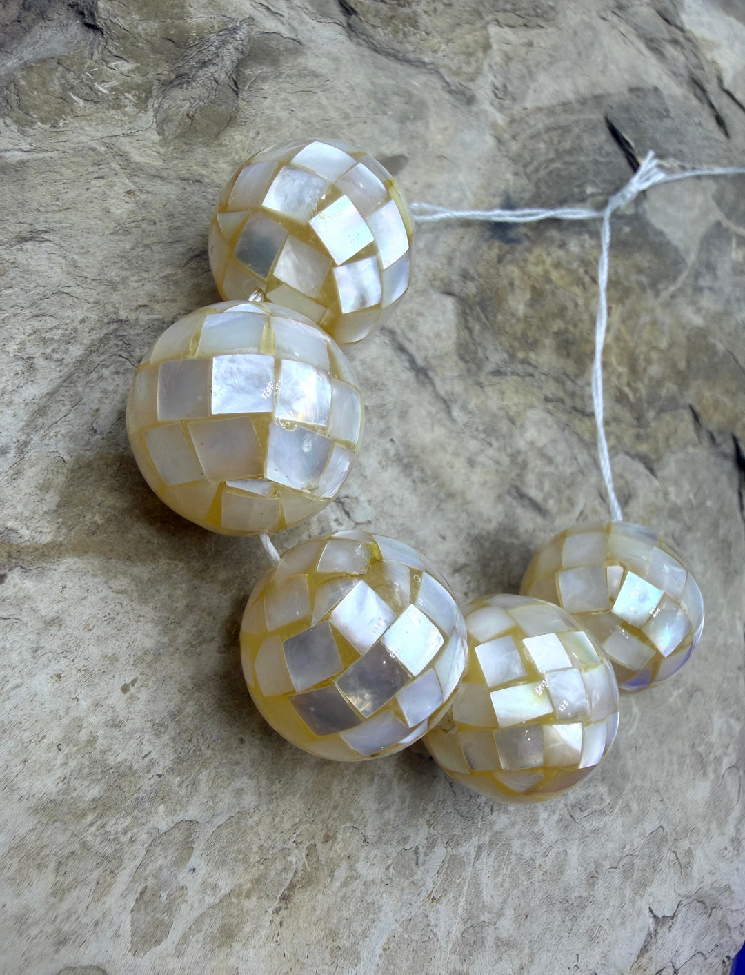 White Mother Of Pearl In Resin BIG 20mm Disco Ball Beads