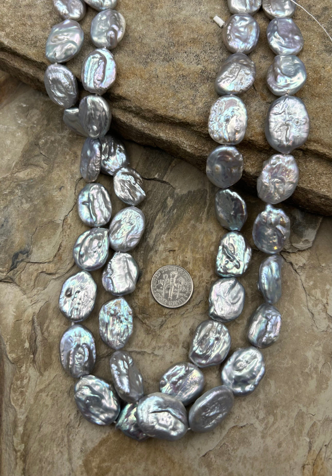 White Baroque Freshwater Coin Pearls 15-18mm 16 Inch