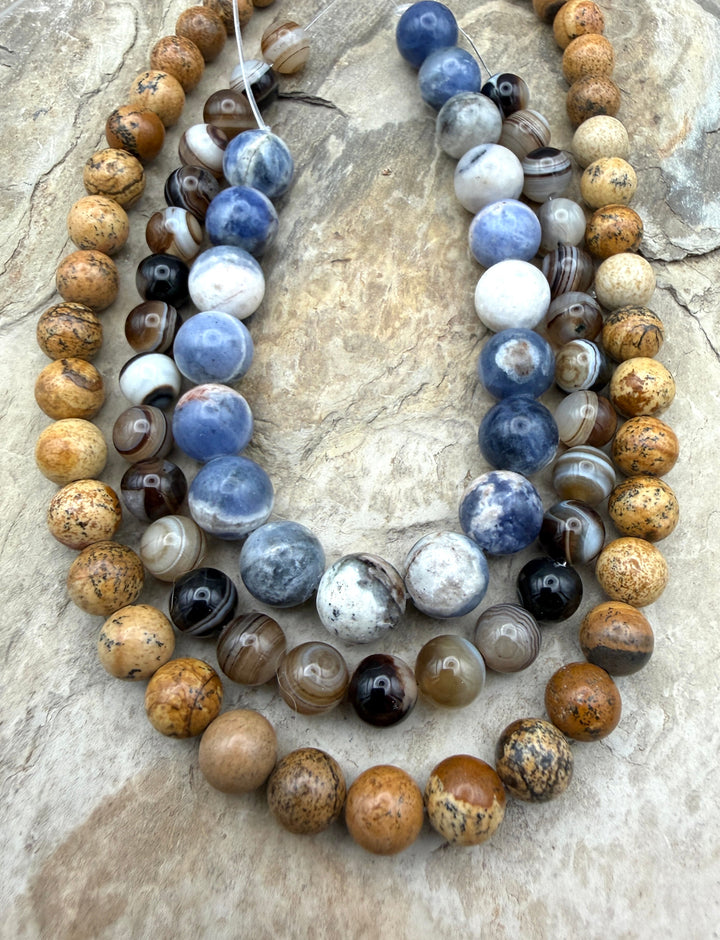 FRIDAY BARGAIN LOT of 3 Bead Strands Banded Agate Picture