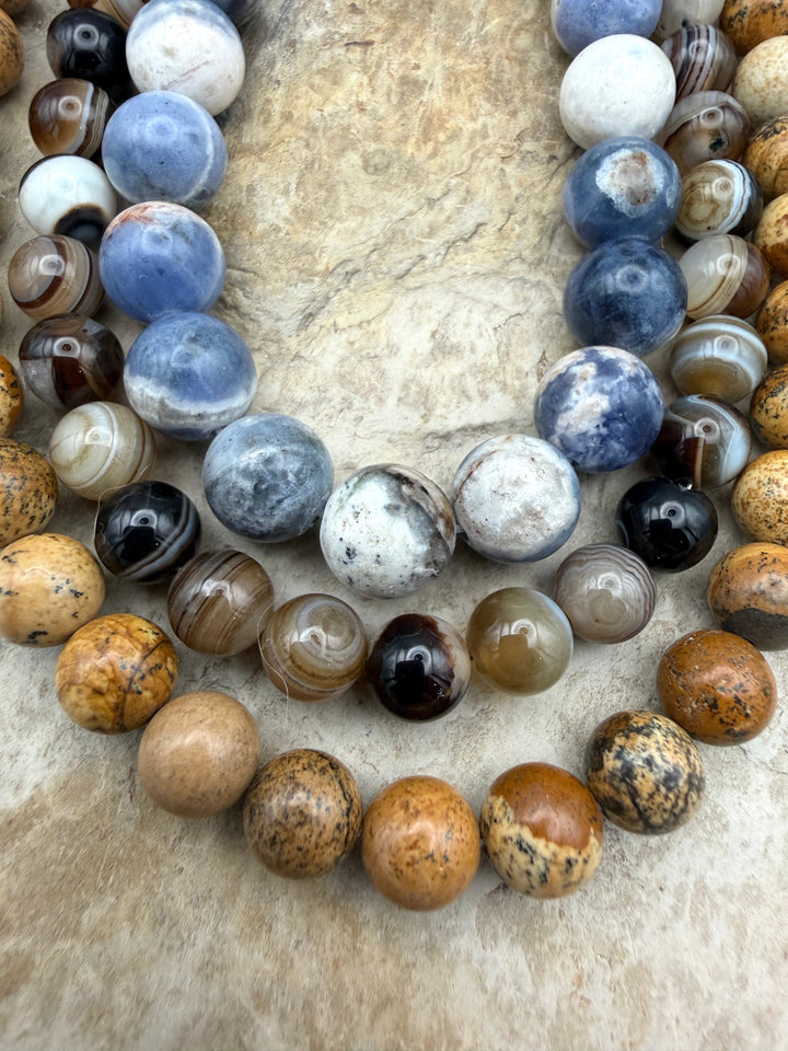 FRIDAY BARGAIN LOT of 3 Bead Strands Banded Agate Picture