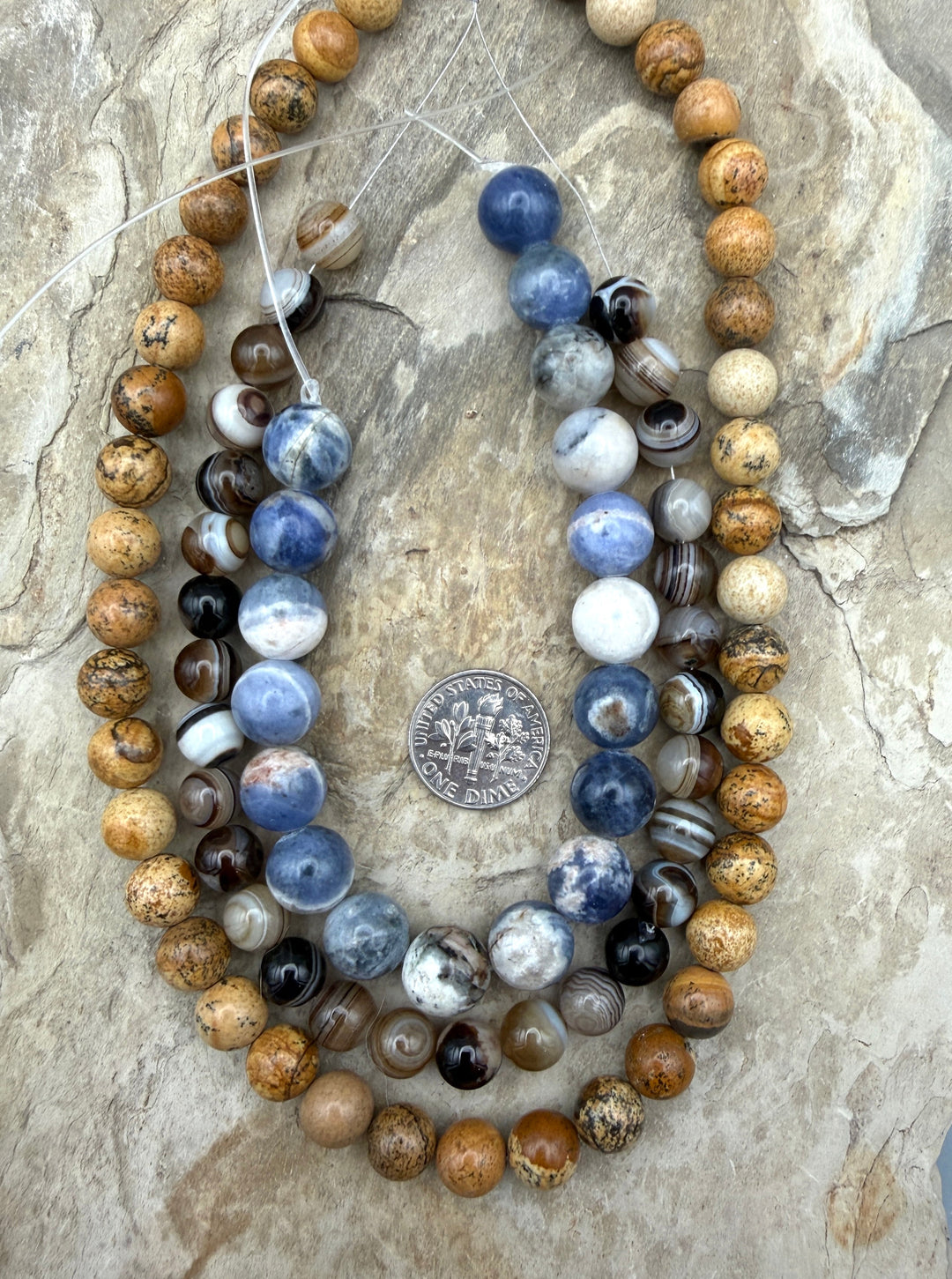 FRIDAY BARGAIN LOT of 3 Bead Strands Banded Agate Picture