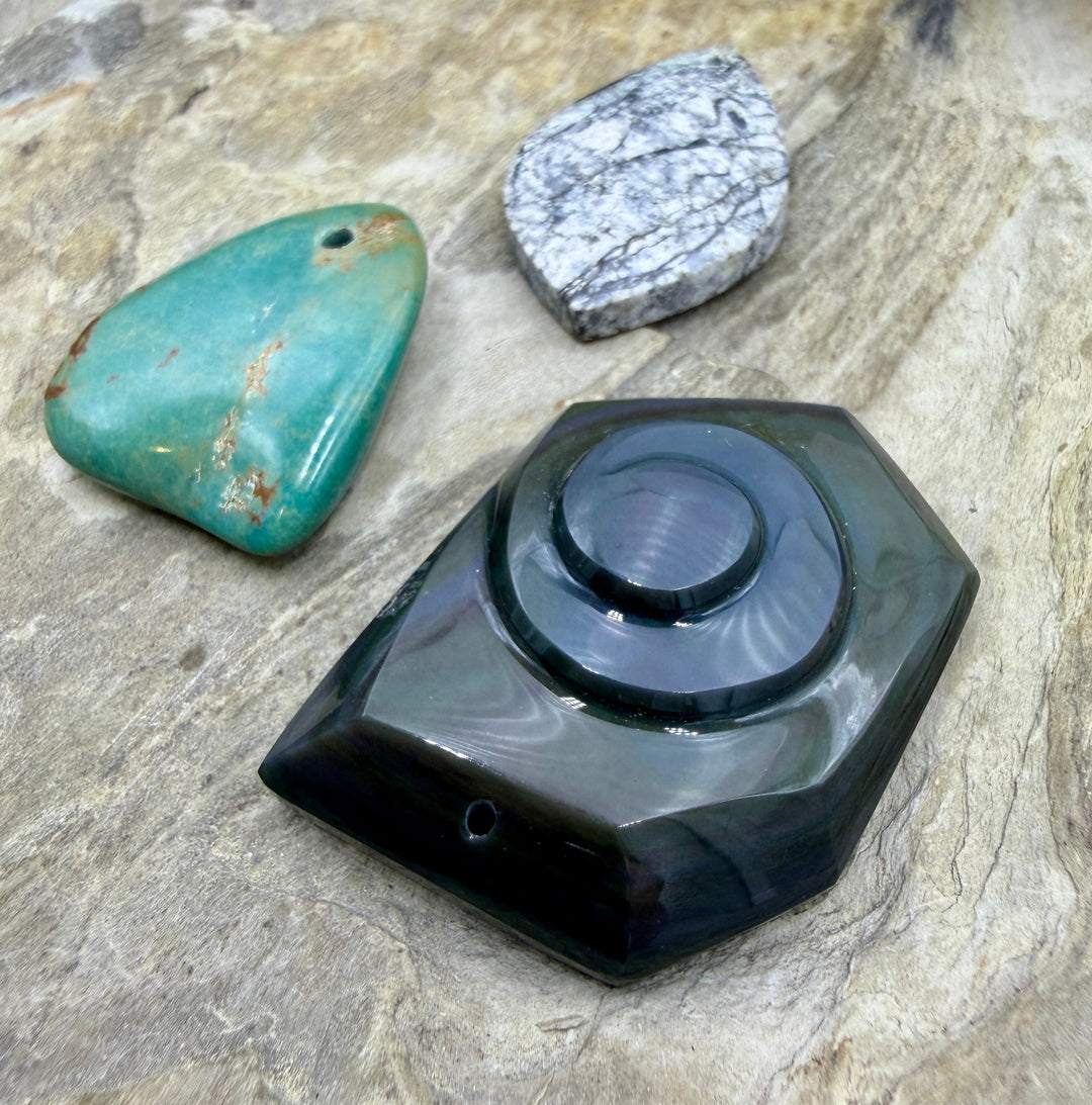 FRIDAY BARGAIN LOT of 3 Focal Pendant Beads Carved Rainbow