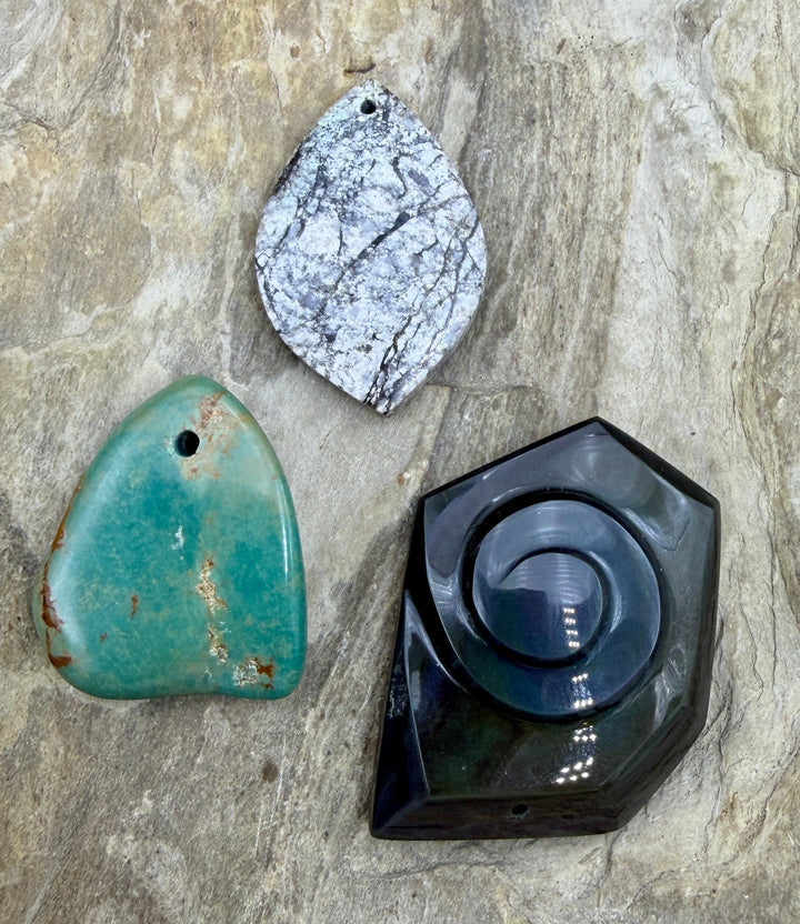 FRIDAY BARGAIN LOT of 3 Focal Pendant Beads Carved Rainbow