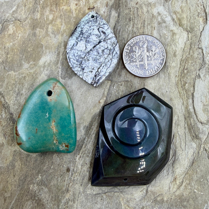 FRIDAY BARGAIN LOT of 3 Focal Pendant Beads Carved Rainbow