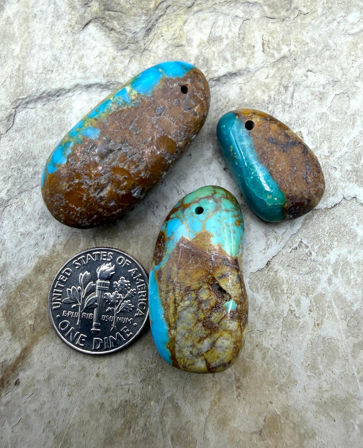 FRIDAY BARGAIN LOT of 3 Large Royston Turquoise Focal Beads