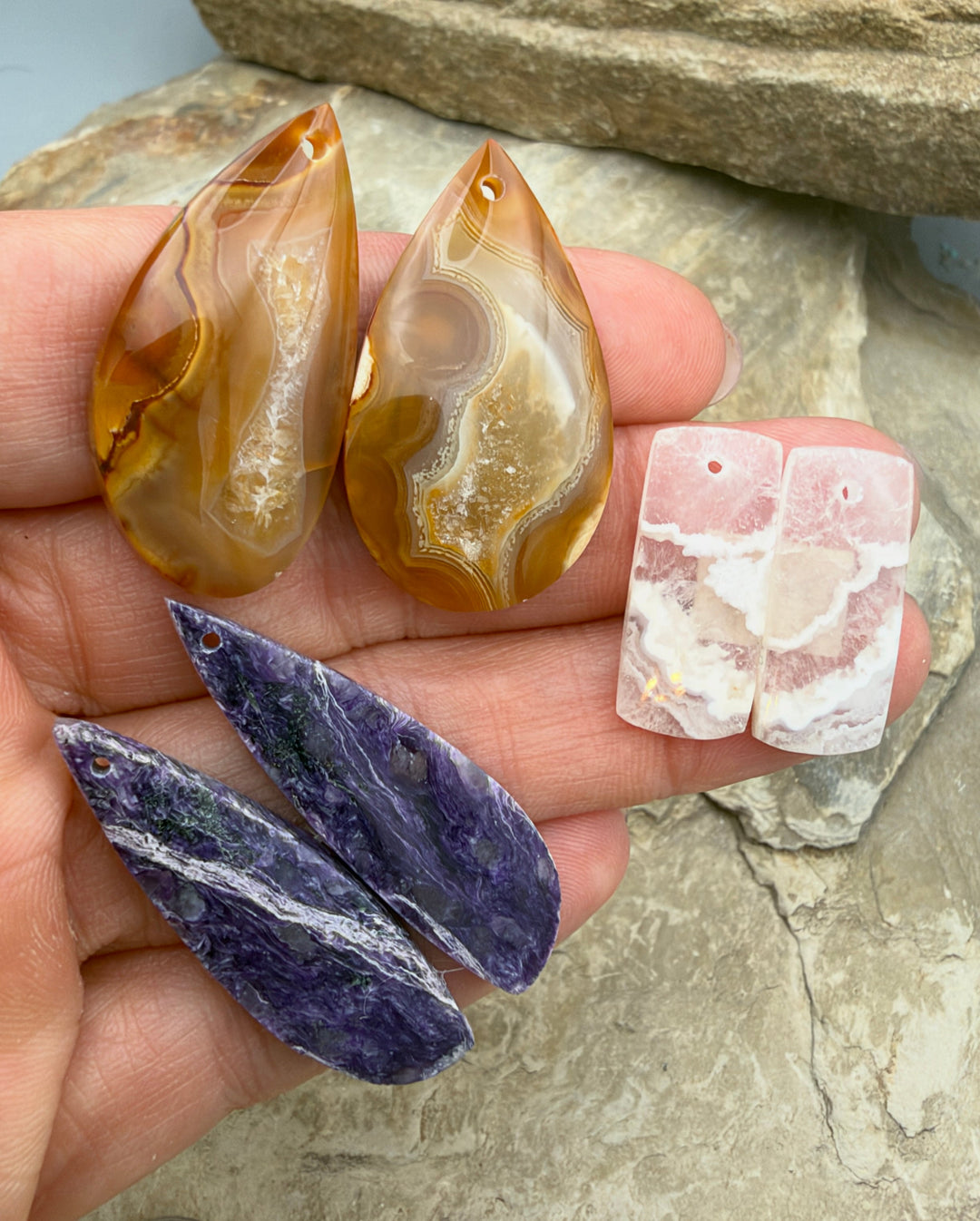 FRIDAY BARGAIN LOT of 3 Matching Earring Slab Bead Pairs