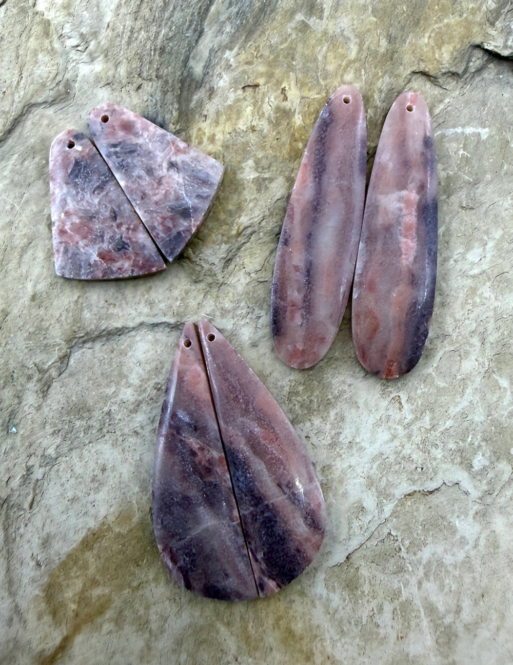 FRIDAY BARGAIN LOT of 4 Pink Stromatolite Earring Slab bead