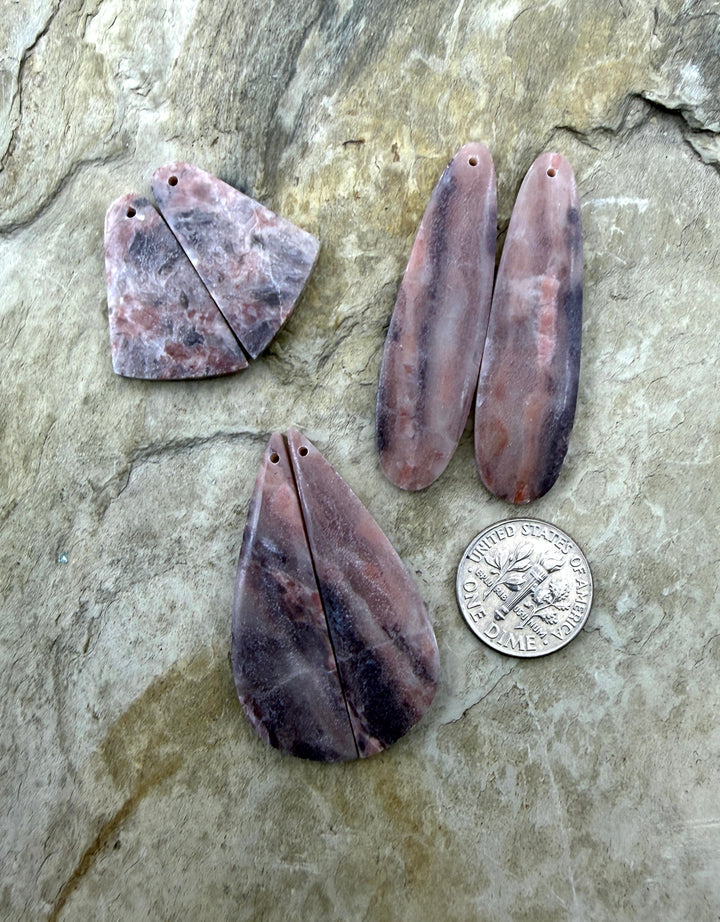 FRIDAY BARGAIN LOT of 4 Pink Stromatolite Earring Slab bead