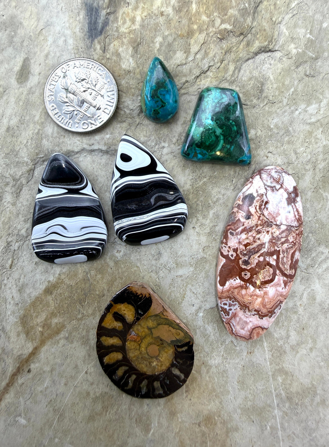 FRIDAY BARGAIN LOT of 6 Mixed Cabochons Malachite