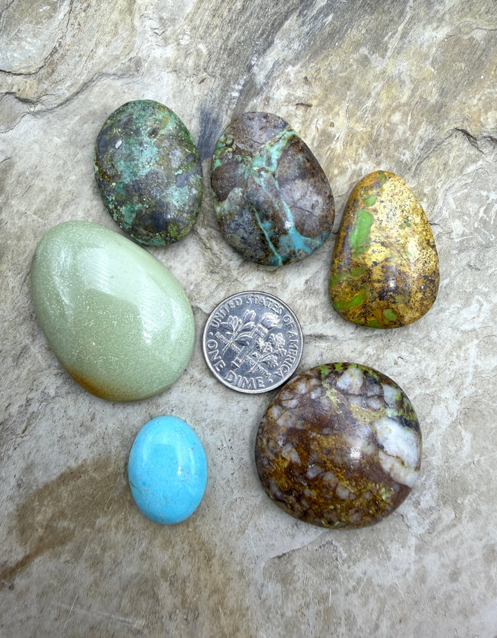 FRIDAY BARGAIN LOT of 6 Redskin Turquoise Cabochons