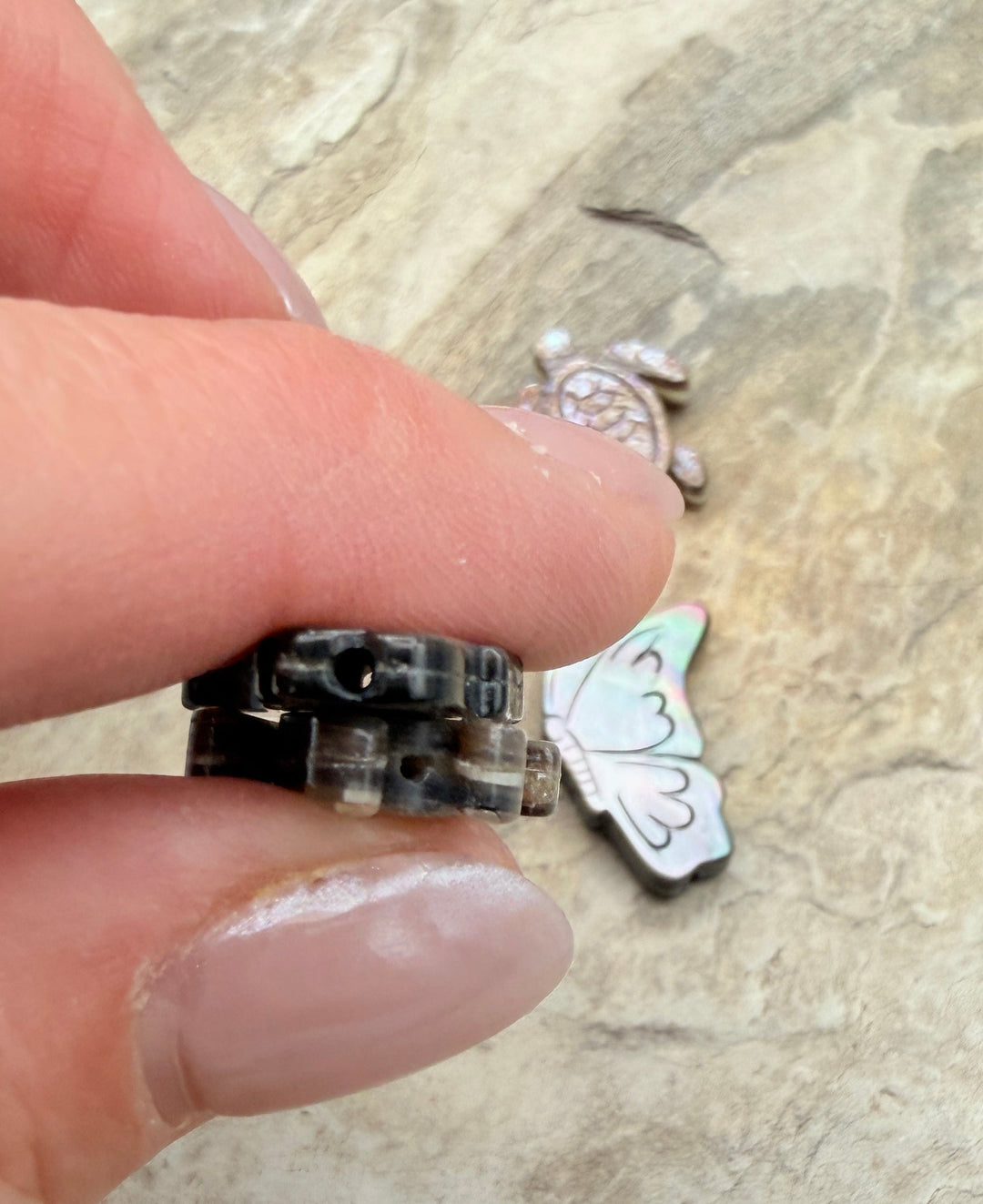 FRIDAY BARGAIN LOT of Two Mother Of Pearl Carved Bead Pairs
