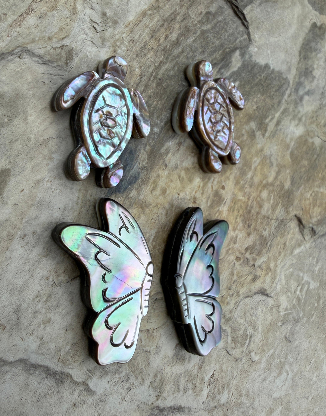 FRIDAY BARGAIN LOT of Two Mother Of Pearl Carved Bead Pairs